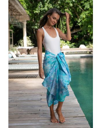 Life Underwater Oceanic Hand-Stamped Batik Rayon Sarong from Bali